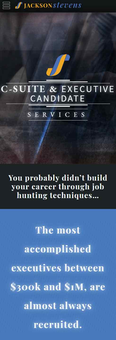 Jackson Stevens Resumes – Mobile device screenshot of the candidate services webpage