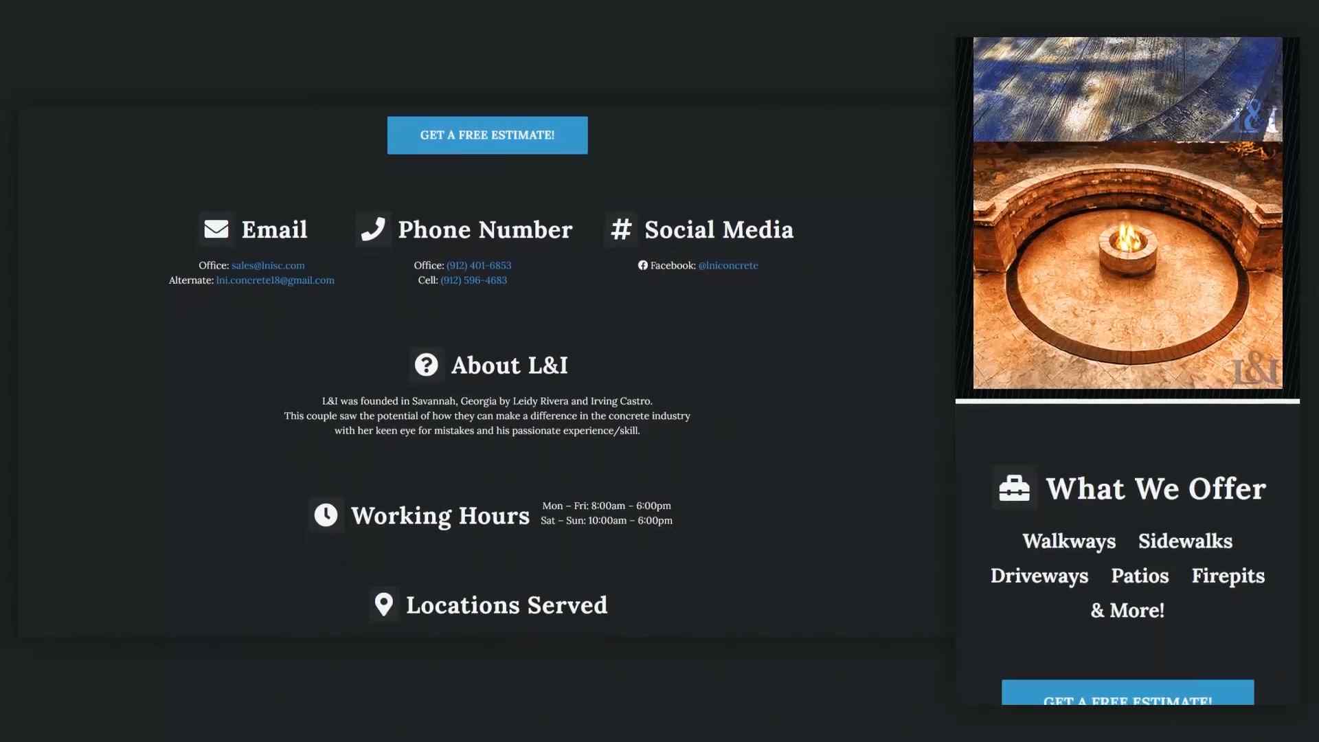 Stamped Concrete Business – One Page Website on Mobile and Desktop