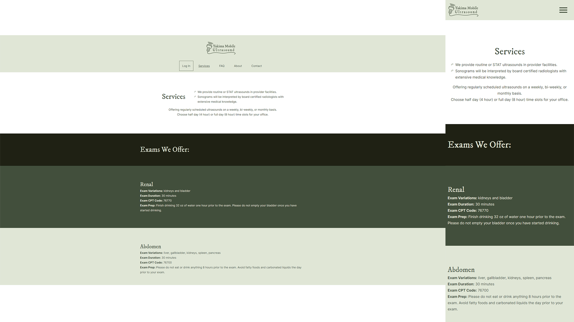 JDM of Washington – Desktop and mobile device screenshots of the ultrasound services provided webpage