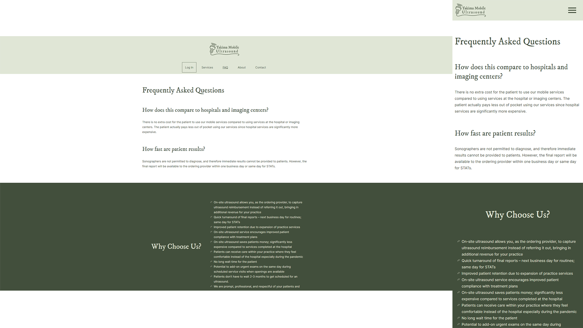 JDM of Washington – Desktop and mobile device screenshots of the frequently asked questions webpage