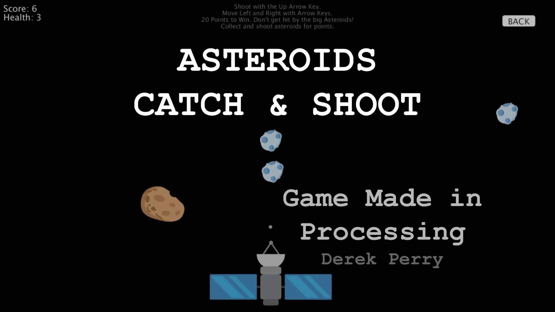 Asteroids Catch & Shoot Title Screen