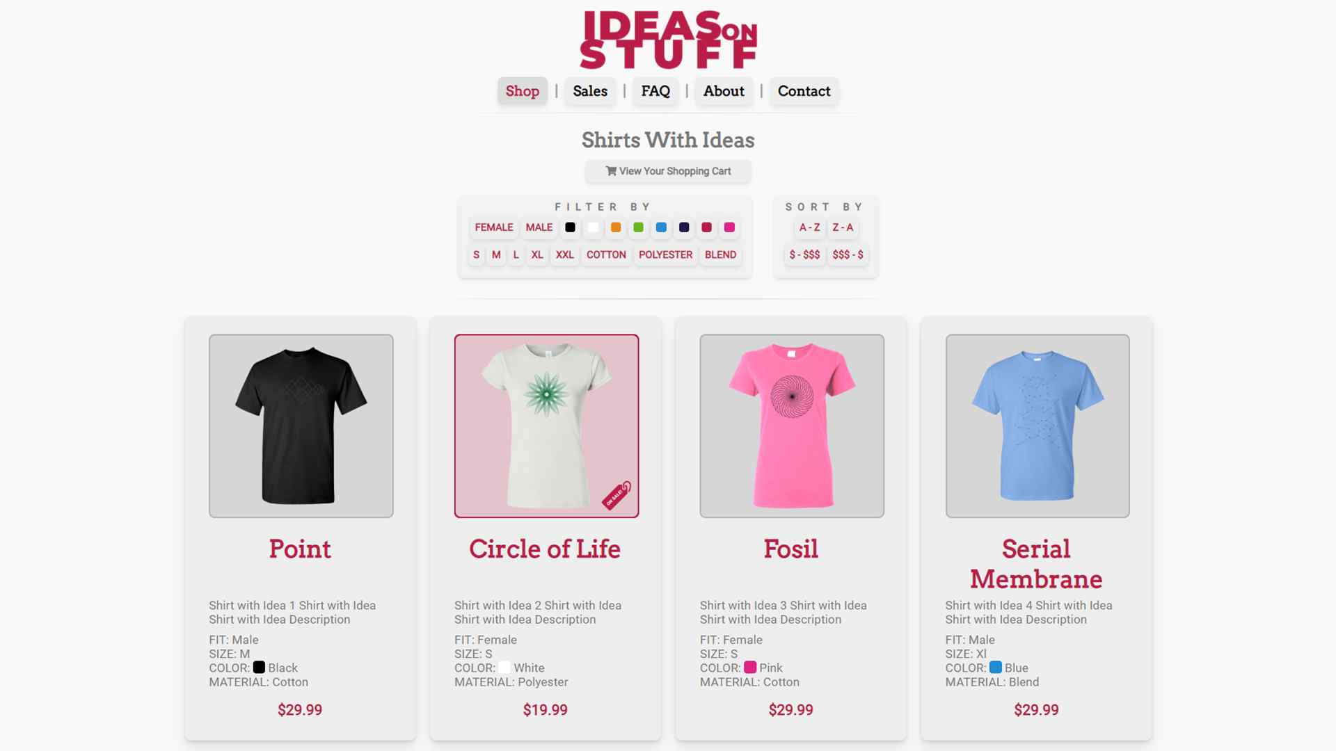 Ideas On Stuff – Custom Shop Page Screenshot