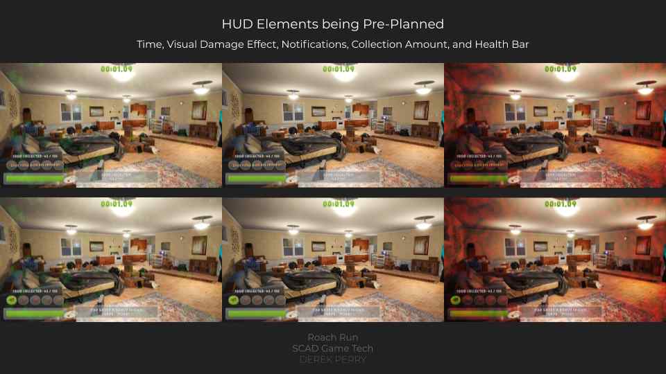 Roach Run's HUD effects for Damage and Collect/GetHealth